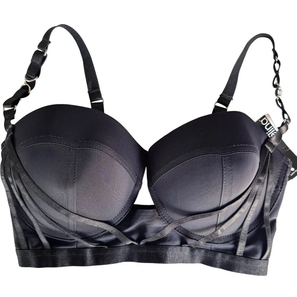Black Sexy Strappy Padded Underwire Bra 36DD By Jezebel New - Picture 9 of 11